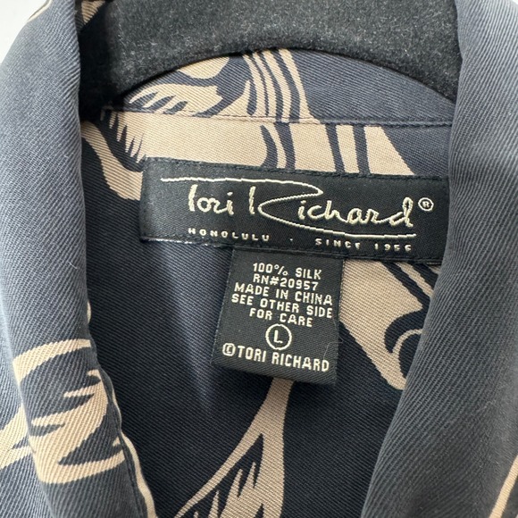 Tori Richard Honolulu Mens Large Silk Floral Hawaiian Aloha Shirt Gray Tan Large - Picture 6 of 10
